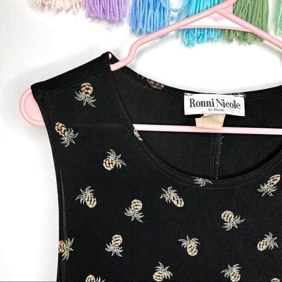 Vintage Ronni Nichole Black Mini Pineapple Printed Tropical Maxi Dress Medium - Picture 4 of 11